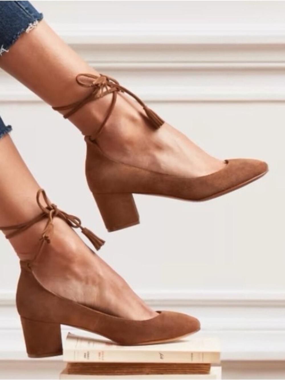 Sezane Valentina Babies Suede Pumps Block Heel Shoe in Tan Size 36 | US 5